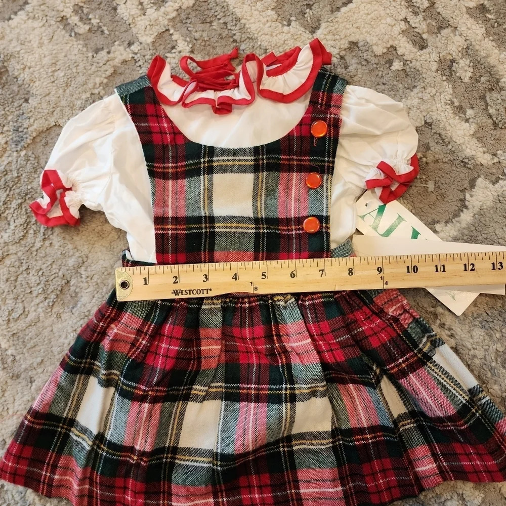 NWT Vintage Alyssa Red Green Christmas Plaid Dress Faux Wool Imperial Plaid 2T - Picture 8 of 9